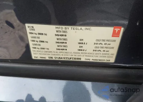 2018 Tesla Model S 100D/75D/P100D from USA, damaged, VIN 5YJSA1E23JF235999